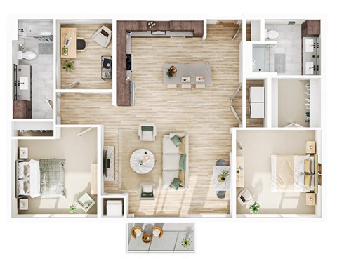Floor plan for 2 beds, 2 baths, 1276 sqft